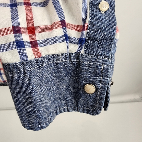 TFG Creative Garments Western Shirt Mens XL Plaid Pearl Snap Red White Blue - Picture 6 of 8
